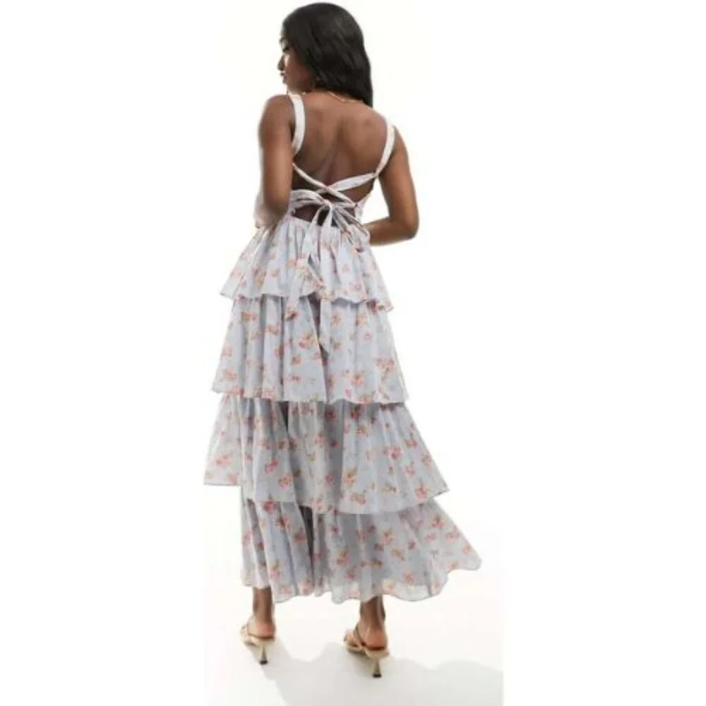 Abercrombie & Fitch Light Blue Floral Tiered Maxi Dress